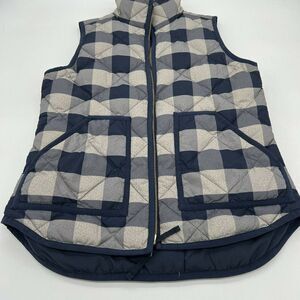 J Crew Women's Buffalo Plaid Down Quilted Puffer Vest Zip Front Blue Gray XS